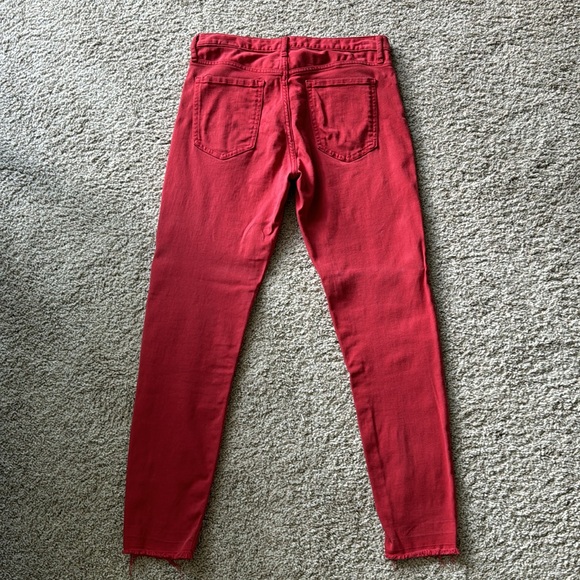 Muted red jeans. Waist is 15”, rise is 10” and length is 27” - Picture 4 of 7
